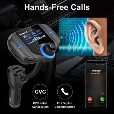 Bluetooth FM трансмітер з дисплеєм 1,7 дюйма та двома USB-портами, чорний