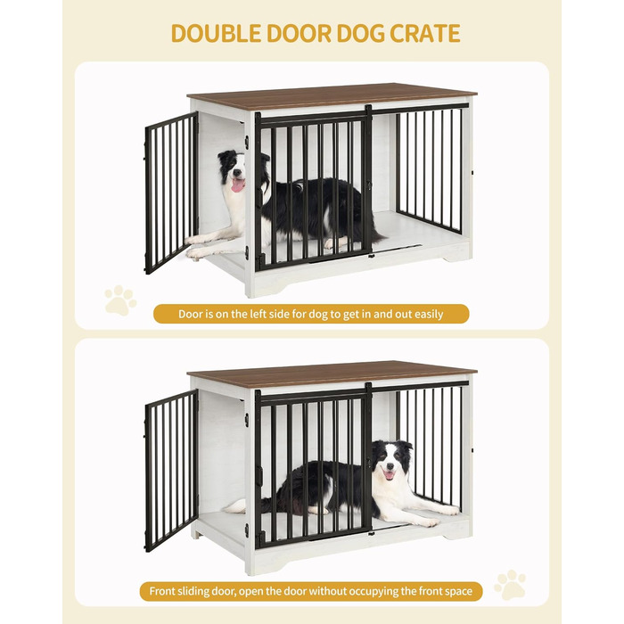 Клітка для собак Hzuaneri, 100 см, дерев'яна, з розсувними дверима, для дому, для маленьких/середніх/великих собак, 100 x 60 x 68 см, білий/коричневий колір