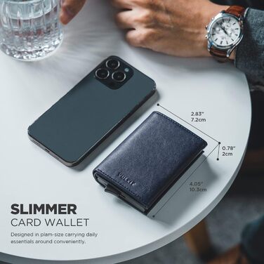 Чоловіче шкіряне картхолдер VULKIT з RFID-блокуванням, відділенням для грошей та візитки, Navy Blue