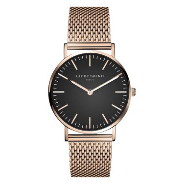 Годинник жіночий Liebeskind Berlin – круглий кварцовий, 34 мм – сітчасте браслет – 5 ATM водостійкий – сучасний та елегантний – у різних кольорах (рожеве золото / чорний)