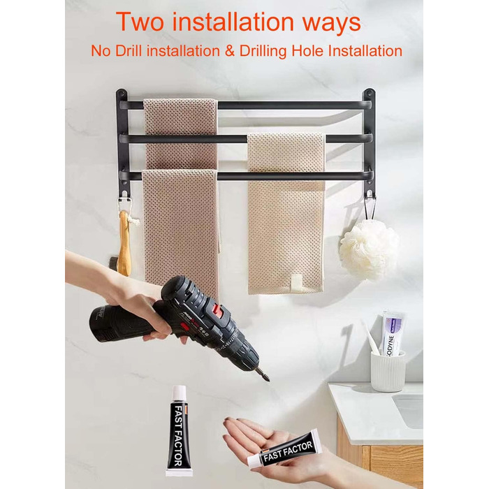 Тримач для рушників 60 см, чорний, аксесуари для ванної кімнати