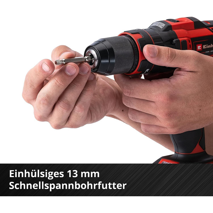 Акумуляторний ударний дриль-шуруповерт Einhell TE-CD 18/40 Li-i +64 (Power X-Change, 18 В, 40 Нм) з набором акумуляторів 2x2.0 Ah та аксесуарами