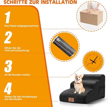 Сходинки для собак маленьких порід, 3 сходинки, 40 см, чорного кольору. Зручні та миючі сходи для собак, з неслизьким покриттям, для доступу до ліжка та дивану