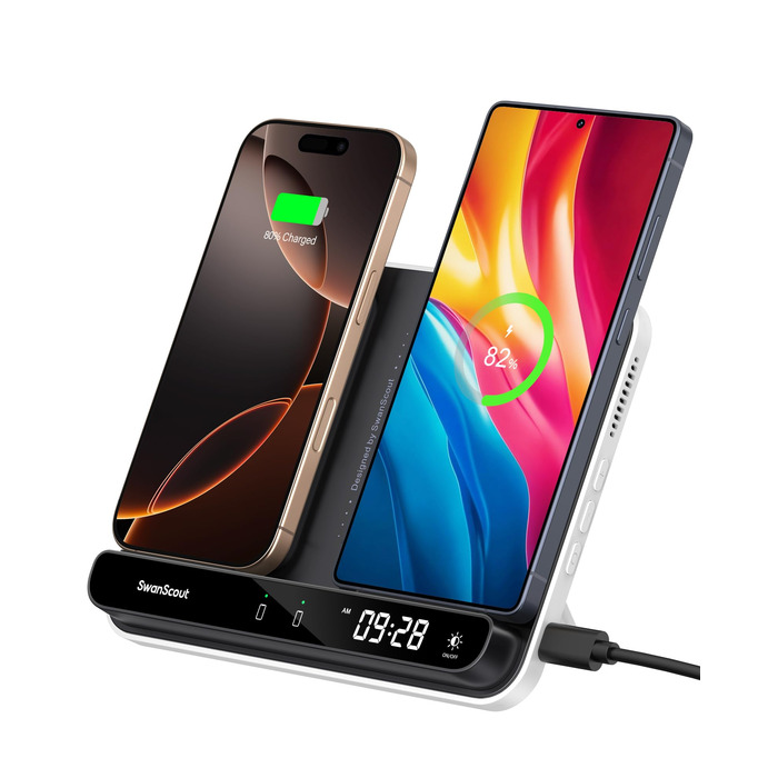Двопортова індукційна зарядка SwanScout 504 для 2 телефонів (30W) - iPhone, Samsung, AirPods, Galaxy Buds