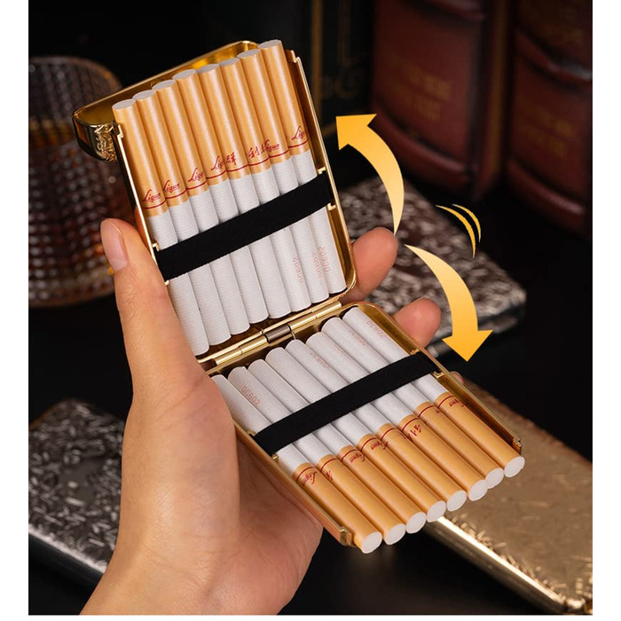 Металеве тютюноприкурювач, преміум-якість, гравіювання, елегантні мотиви, міцний та довговічний, для 16 сигарет – унісекс, чоловічий/жіночий, золотистий