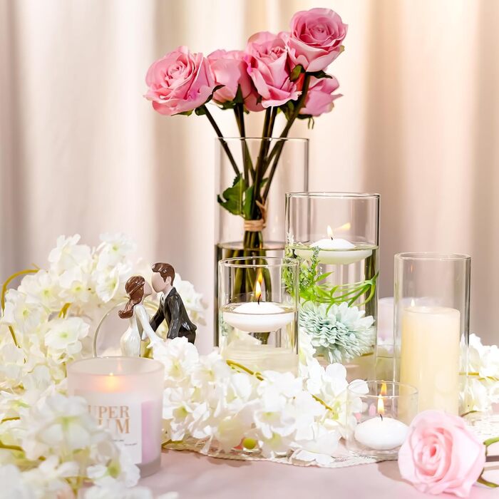 Candle Holder Glass Candle Stand Glass Cylinder: Romadedi 12-Piece Set Candle Holders for Pillar Candles, Floating Candles, Candle Glass Vase for Wedding Party Dining Table Table Decoration Living Room Decor (15/20/25cm, 2 Sets)