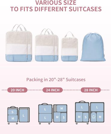 Набір органайзерів для валізи Narwey (6 шт.) з компресією, салатовий