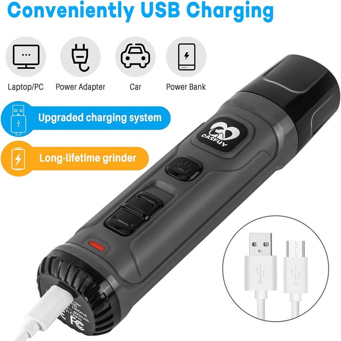 Електричний точило для собак та котів Casfuy з LED-підсвіткою, 2 швидкості, тихе, потужне, сірий колір