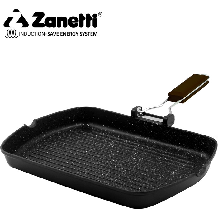 Zanetti Гриль-сковорода з алюмінію під тиском, 26x36 см, з індукційним нагрівом та складаною ручкою