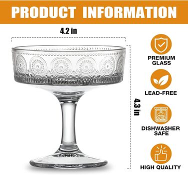 Набір келихів для коктейлів, 6 шт., 200 мл: келихи для еспресо, мартіні, купе для коктейлів, вечірок, Манхеттен, барні келихи