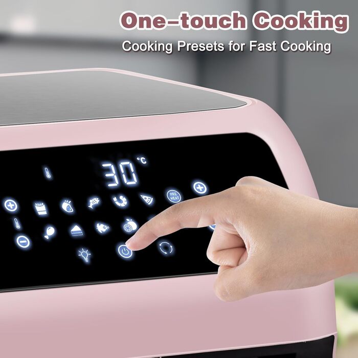 LLIVEKIT Convection Oven 12 L, 12-in-1 Digital Air Fryer for Family, 360° Hot Air Circulation, Mini Oven, Oil-Free Dehydrator, 90 Min. Timer, Cookbook & 6 Accessories, 1800 W 12L Pink