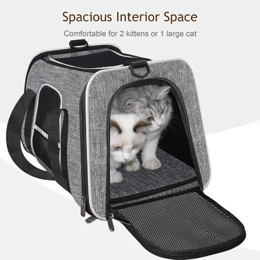 Транспортна сумка для котів HiCaptain, складана, з плечовим ременем, м'яко стьобана, переноска для собак та цуценят до 7 кг (Рожевий), 46 x 29 x 30 см (Сірий)