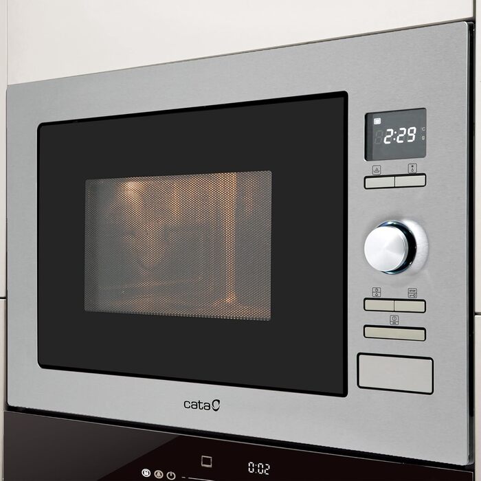 Вбудована мікрохвильова піч CATA MC 25 D ENC Inox, 25л, нержавіюча сталь, 8 автоматичних меню, 5 рівнів потужності, гриль 1000 Вт, таймер, ширина 60 см