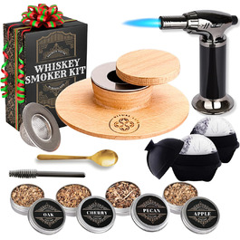 Набір для копчення коктейлів та віскі: Smoker Kit з лампою, формочками для льоду та стружкою деревини
