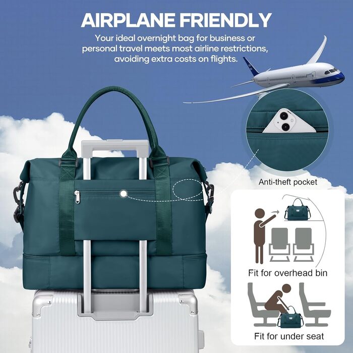 Спортивна сумка для жінок 45x36x20 см: Travel Bag, Duffle Bag, Weekender Bag, фітнес-сумка, валіза для ручної поклажі Easyjet, водонепроникна сумка для плавання, з відділенням для взуття, L2-Зелений, A04-Армійський зелений (A03-Півнячий блакитний, вакуумн