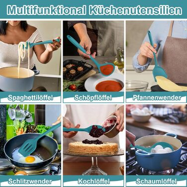 Набір кухонних аксесуарів Homikit, 16 шт. з тримачем, синій. Жаростійкий кухонний інвентар, набір кухонного приладдя, придатний для миття в посудомийній машині