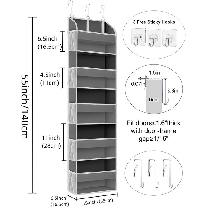 Органайзер на двері 5-ти секційний складний темно-сірий (2 шт) для ванної, дитячої, кемпінгу - підвісний стелаж для зберігання