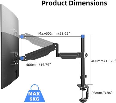 Кріплення для монітора Pholiten 13-32 дюймів: газ, 360° оберт, нахил, VESA 75/100
