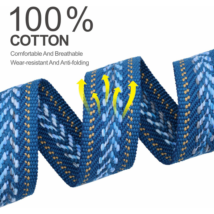 Гітарний ремінь 5,1 см з бавовни з шкіряними кінцями для бас-гітари, електрогітари та акустичної гітари, синій