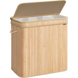 SONGMICS Laundry Basket with Lid, Bamboo Laundry Hamper, Removable and Machine Washable Laundry Bag, with Handles, 150 Liters, for Laundry Room, Bedroom, Living Room, Natural Beige LCB062N01