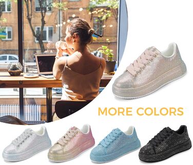 Жіночі кросівки LUCKY STEP зі стразами, платформа, блискучі, модель для вечірки, весілля, прогулянок (39 EU, золотий колір)