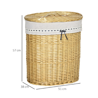 Кошик для білизни HOMCOM з кришкою з лози, 100 л, 51x38x57 см, натуральний колір. Коробка для білизни для спальні та ванної кімнати.