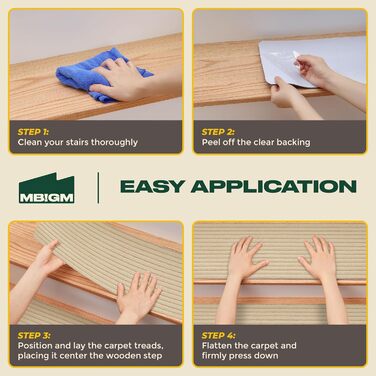 Набір сходинкових килимків MBIGM (15 шт.) - самоклеючі, безпечні, для дітей, літніх людей та домашніх тварин (Camel, 20x76 см)