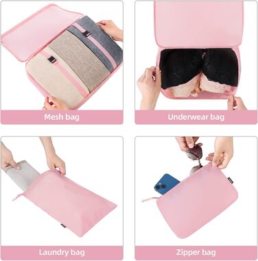 Набір органайзерів для подорожей BAGAIL (10 шт.) – рожевий колір, різні розміри