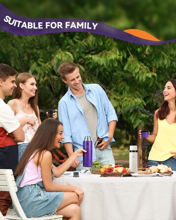 Термос-термокана з нержавіючої сталі SANTECO 1л, 500мл, 1000мл, з кришкою-чашкою, для дітей, спорту, без BPA, 24 год холод, 12 год гарячий (фіолетовий)