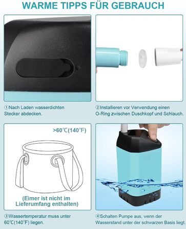 AUTOPkio Camping Shower with Battery, Upgraded Camping Shower 4500mAh Rechargeable Pump, IPX7 Waterproof for Camping, Outdoors, Hiking, Car Washing, Pets