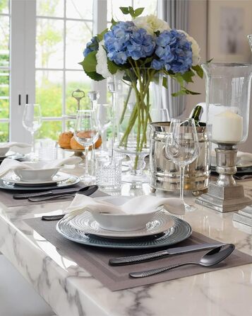 Сучасний набір столових приборів на 24 предмети: чорний, з нержавіючої сталі 18/10, з ножем 2-в-1 з хвилястим лезом, для 6 осіб