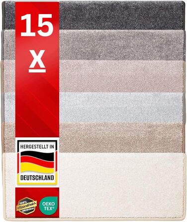 Casa Pura Non-Slip Stair Treads - 15 Piece Set | Soft Plush Carpet for Stairs | Self-Adhesive, 65 x 23.5 x 1.3 cm