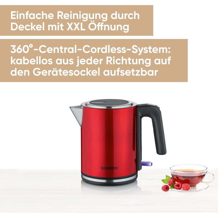 Електричний чайник Severin WK 3427, 1 л, червоний, з фільтром від накипу, нержавіюча сталь