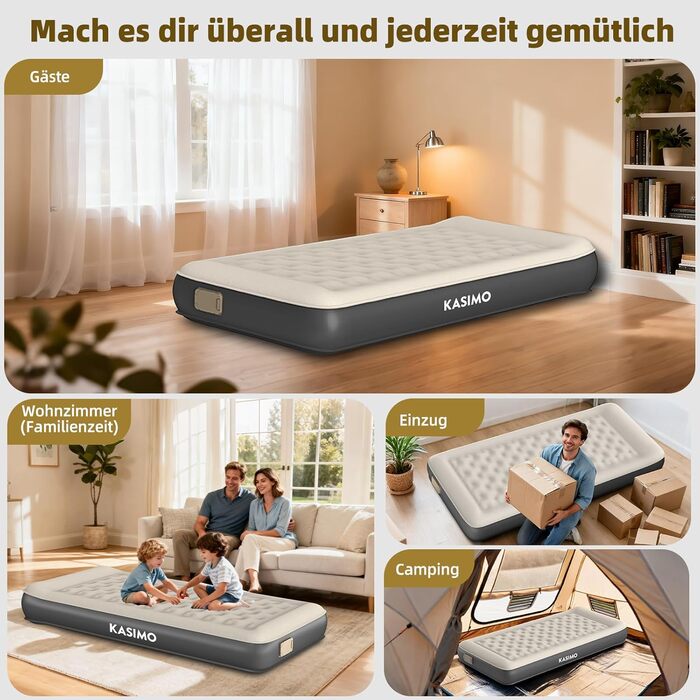 Надувний матрац KASIMO TPU самонадувний 1-місний з електричним насосом та подушкою, 190x90x22 см для дому та кемпінгу