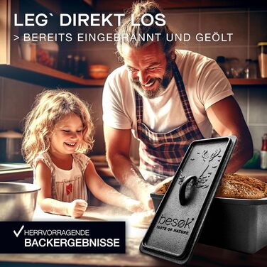 Tomorrow: Bread baking tin with lid incl. recipe booklet - 28cm cast iron baking tin for baking bread, accessories - loaf tin, toast bread tin, loaf tin, baking dish, loaf tin, rectangular bread tin