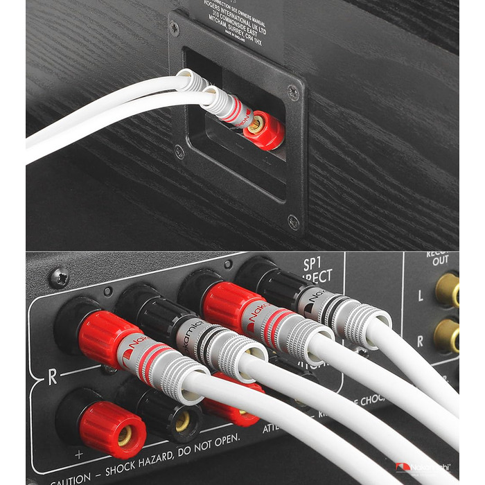 Акустичний кабель Nakamichi 12AWG з позолоченими банановими роз'ємами 24K, 3 метра, безкисневий мідний провід (OFC) в обплетенні, чорний — для домашнього кінотеатру та підсилювача