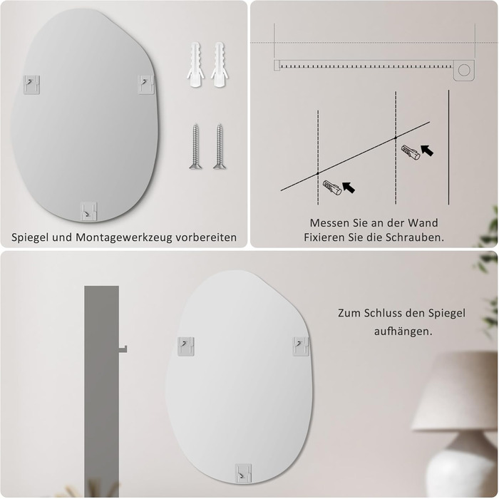 Дзеркало настінне прямокутне чорне 40x60 см з заокругленими кутами, нержавіюча сталь, для ванної кімнати та вітальні