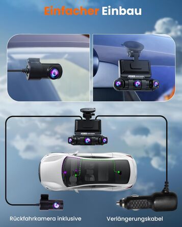 Автомобільний відеореєстратор 360° 4-канальний 2K+1080P, бездротовий з Wi-Fi та додатком, G-сенсором, 8 ІЧ-LED для нічної зйомки, карта пам'яті 128GB у комплекті