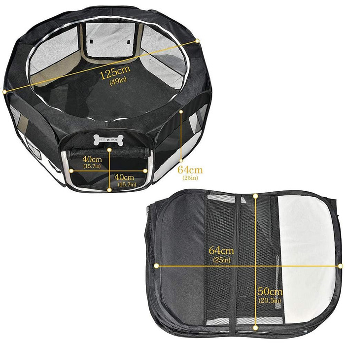 Вольєр для цуценят Melko 125x125x64 см, чорний, розкладний, для собак, котів, кроликів