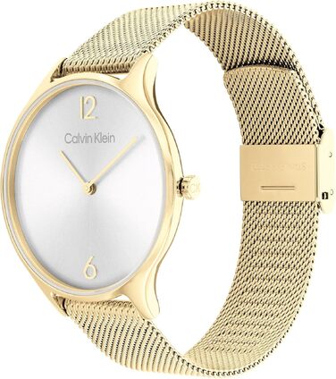 Жіночий аналоговий кварцовий годинник Calvin Klein Timeless Mesh 38mm, золотистий сталевий плетіний ремінець