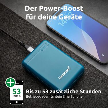 Повербанк Intenso Powerbank XS10000, 10000 мАг, швидка зарядка, USB-C, USB-A, microUSB для смартфона, планшета та камери, Petrol