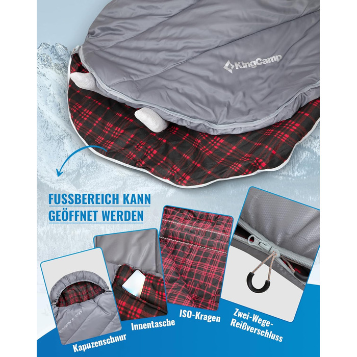 KingCamp XXL 3-Season Sleeping Bag - Oversized Adult Sleeping Bag for Camping, Backpacking, Hiking, Indoor & Outdoor Use (Classic Grey)