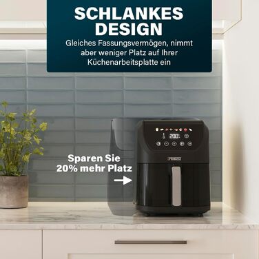 Фритюрниця Princess Slim Airfryer 5 л, 1500 Вт, тиха (55 дБ), компактна без масла, 8 програм, антипригарне покриття