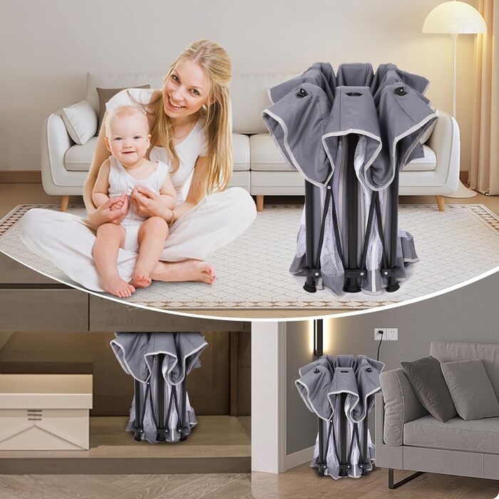 Манеж для малюка з матрацом 127×127 см, складаний, для дому та вулиці, з 50 океанічними кульками (синій)