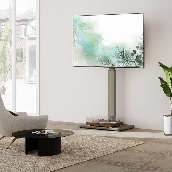 FITUEYES Adjustable Swivel TV Stand with Wood Base - Fits 32-70 inch TVs up to 40kg, VESA 400x600, Khaki