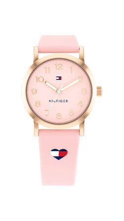 Наручний годинник Tommy Hilfiger для молоді з кварцовим механізмом, силіконовий ремінець, колір рожевий (Pink With Flag)