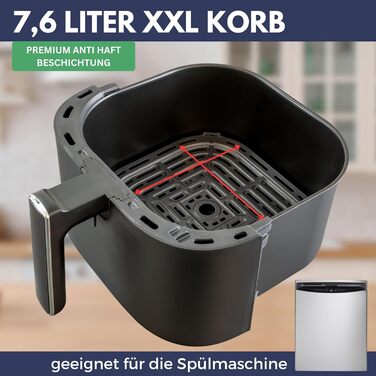 Фритюрниця повітряна Sommertal HF760-7,6L XXL з сенсорним екраном, 8 програм, 2000 Вт - енергозберігаюча та здорова, велика фритюрниця