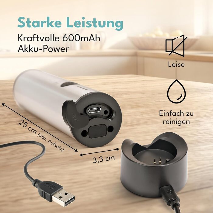 LEBENLANG Електричний пінощікач для молока USB - з насадкою для збивання | Перезаряджається | Milchaufschäumer