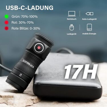 Ліхтарик Sofirn SC13 Mini LED, 1300 лм, акумуляторний, водонепроникний IP68, 5 режимів, компактний EDC для кемпінгу, туризму, екстрених ситуацій