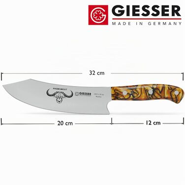 Кухонний ніж шеф-кухаря Giesser PremiumCut Chefs No 1, 20 см, Spicy Orange, нержавіюча сталь, професійний ніж для м'яса та овочів, Made in Germany